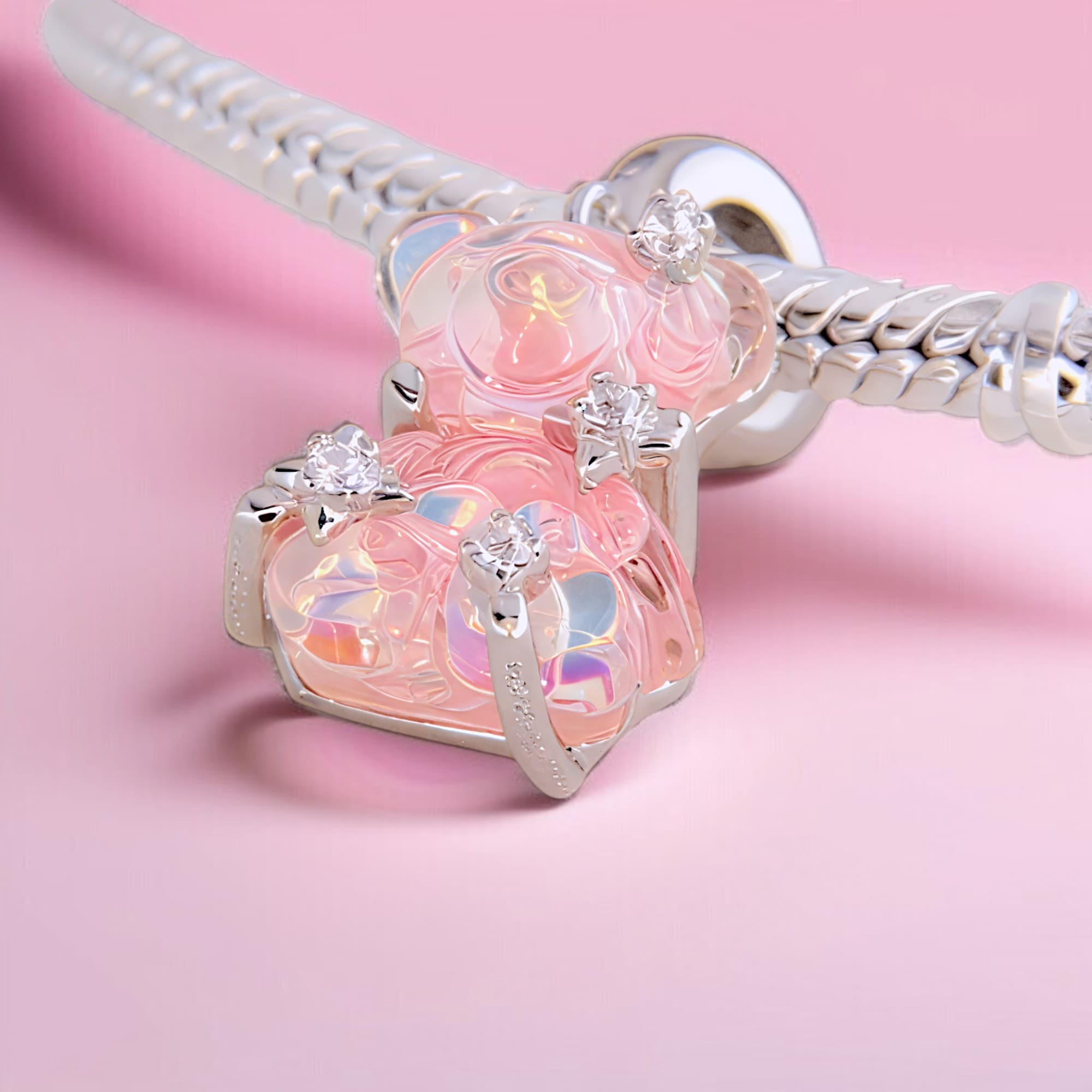 Charms Opalizujący Żelkowy Miś zawieszka srebro 925 białe złoto pastelowy