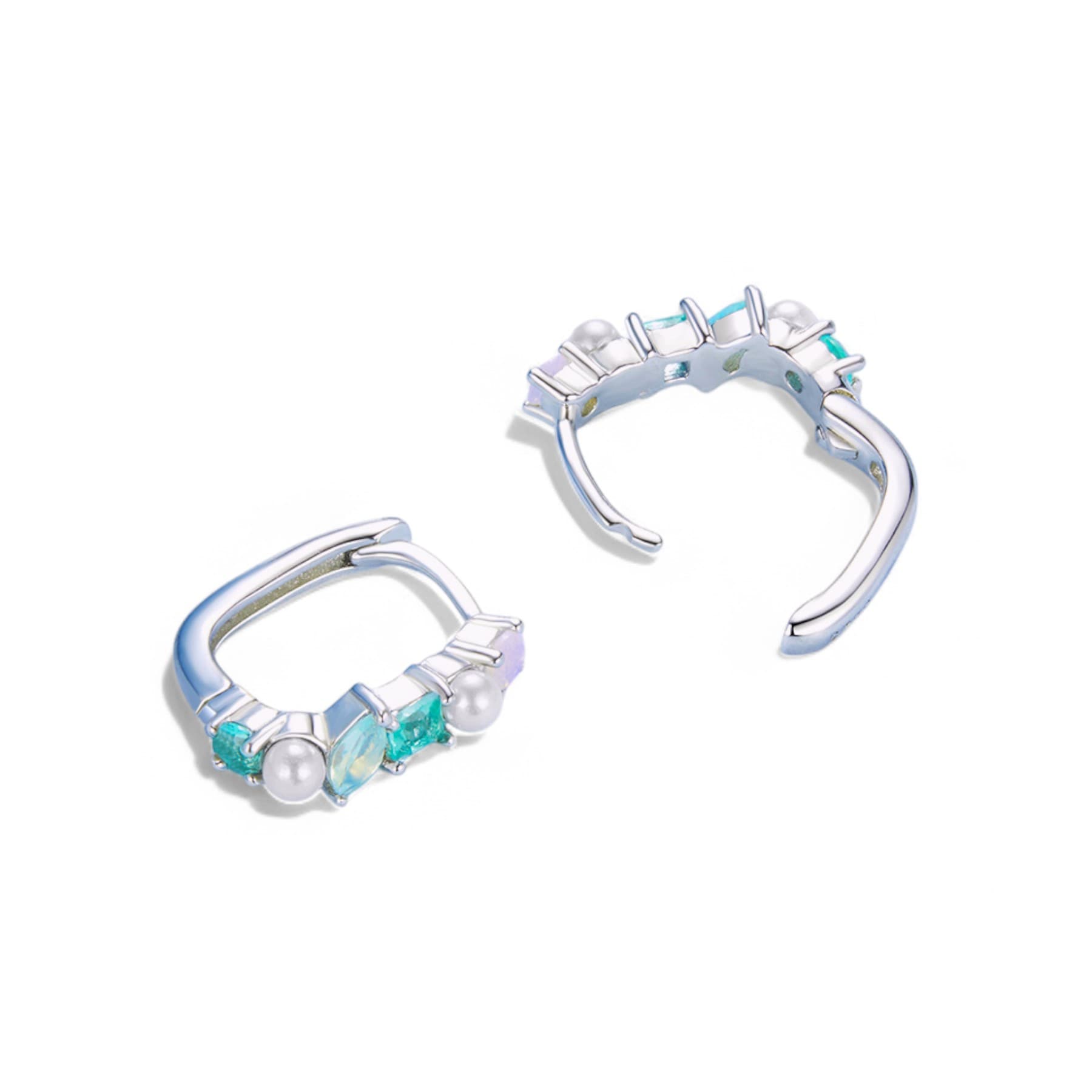 Delikatne Kolczyki Tęczowe kwadrat koła srebro 925 perła opal