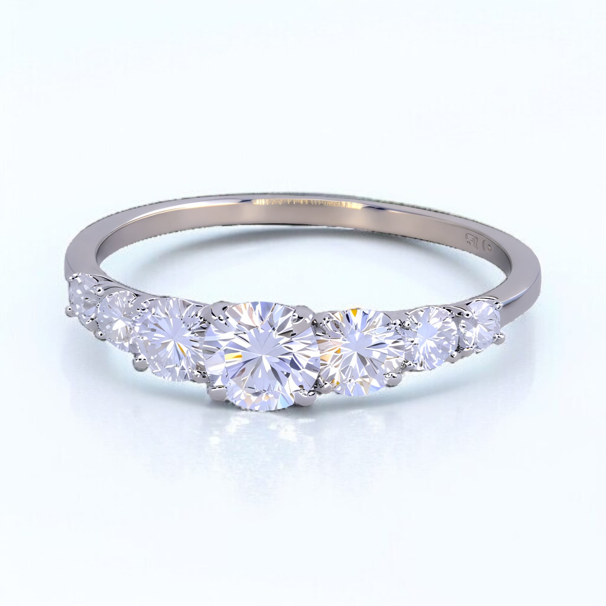 Srebrny pierścionek z moissanitami 1,12 ct kaskada 7 kamieni moissanit