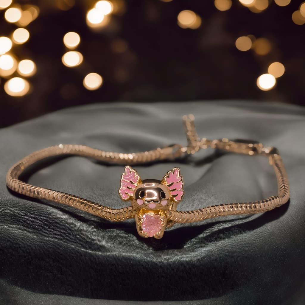 Charms AKSOLOTL srebro 925 różowe złoto Axolotl rose gold