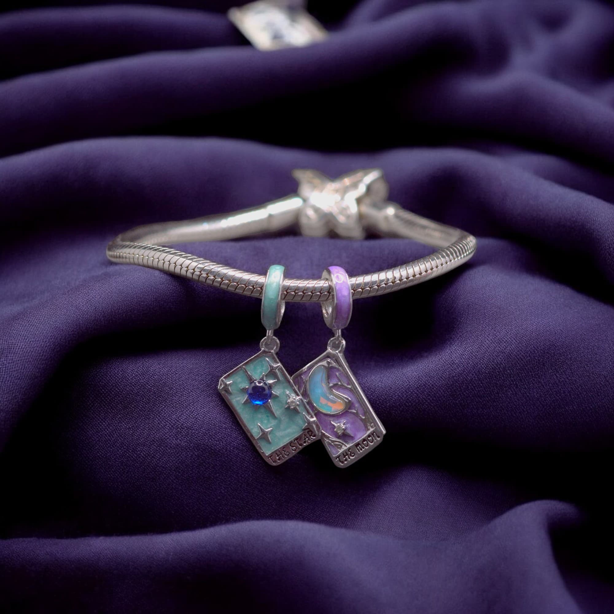 Charms Karta tarota Księżyc Srebro wróżba wielkie arkana