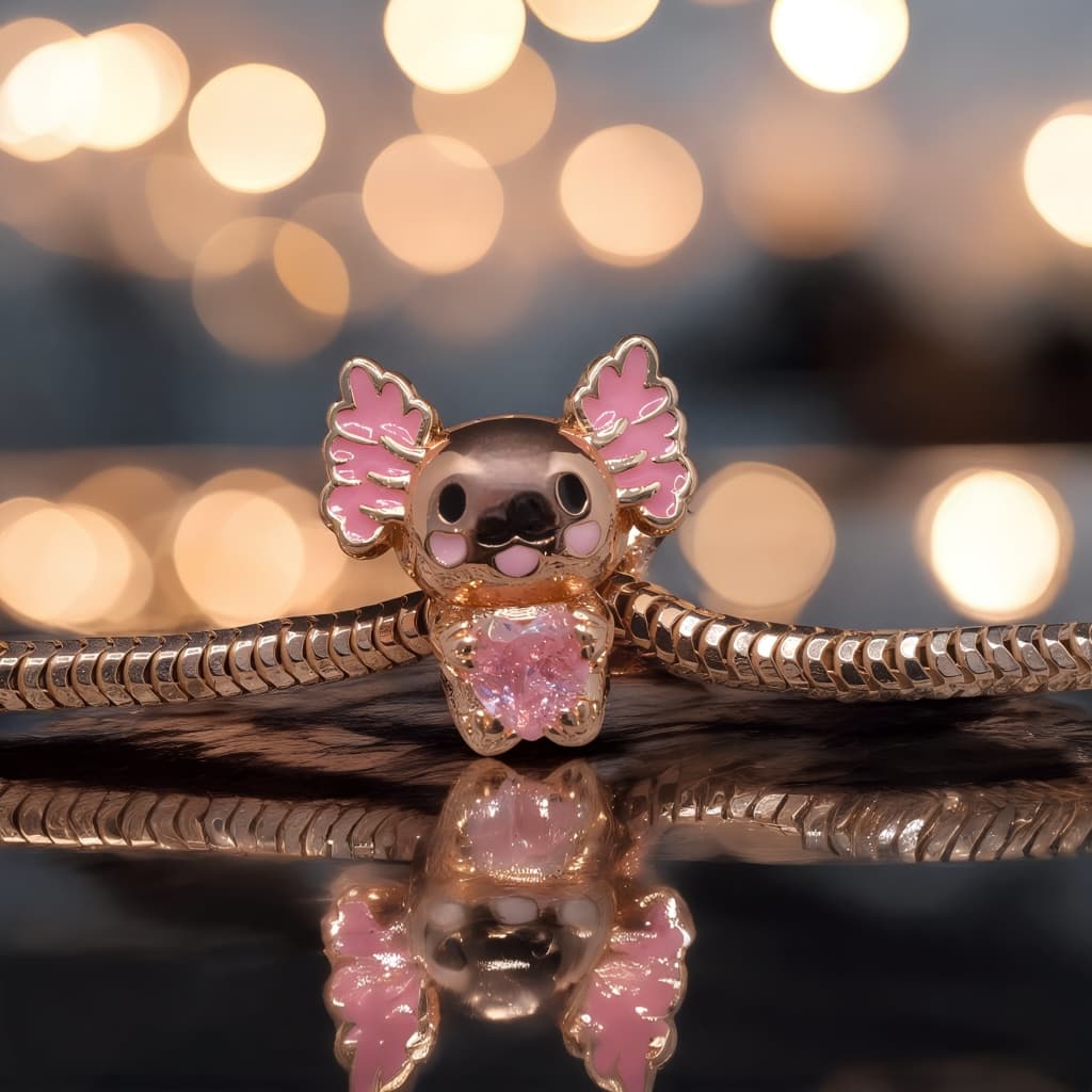 Charms AKSOLOTL srebro 925 różowe złoto Axolotl rose gold