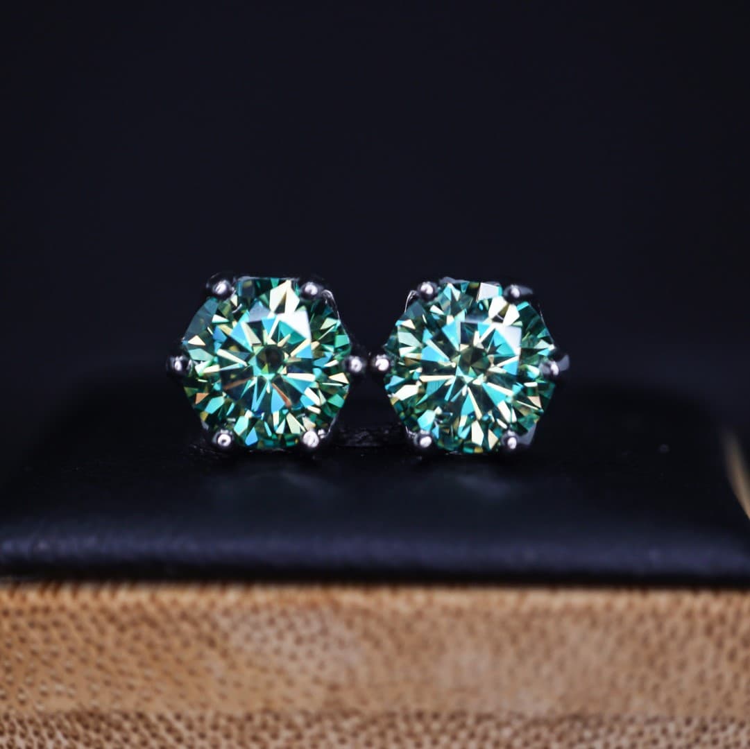 Kolczyki z diamentem Moissanite zielono niebieski Srebro 925 Moissanit