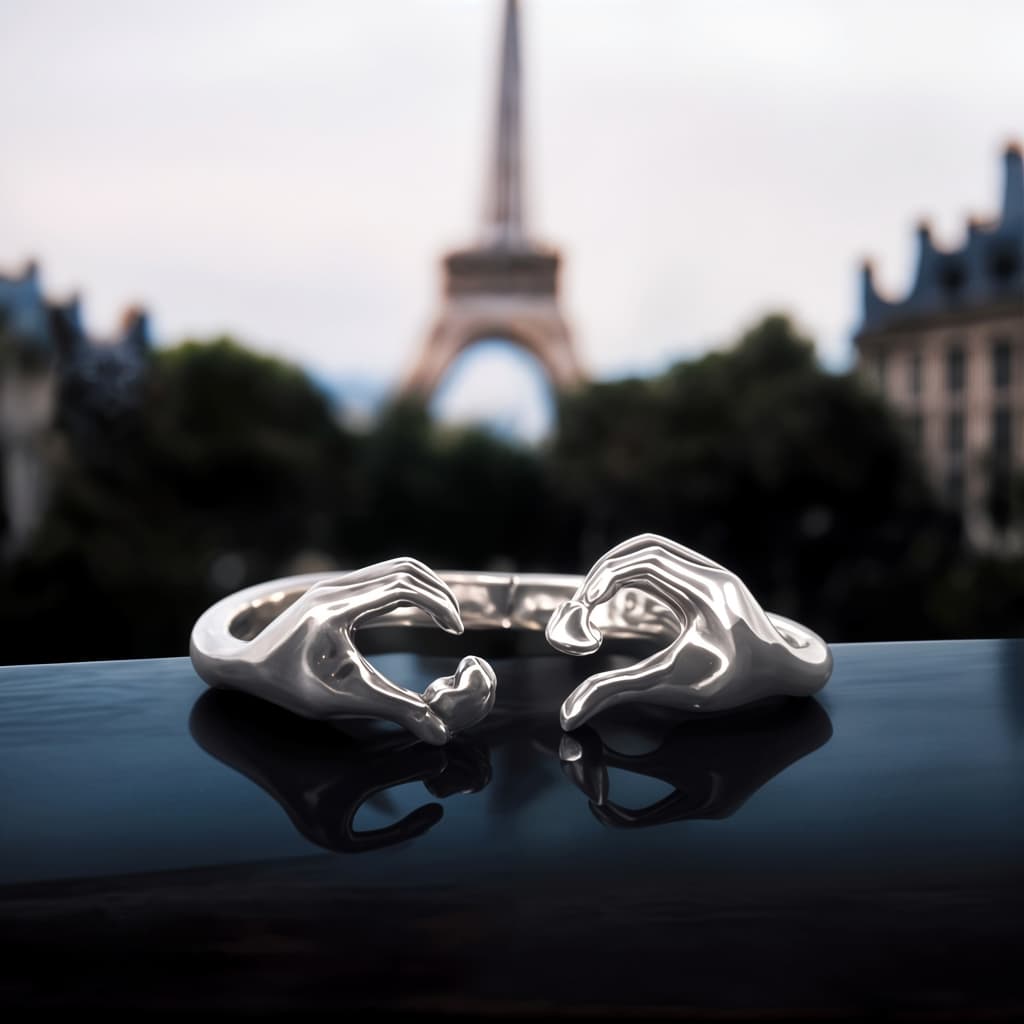 Pierścionek DŁONIE W KSZTAŁCIE SERCA srebro 925 miłość walentynki zakochani love