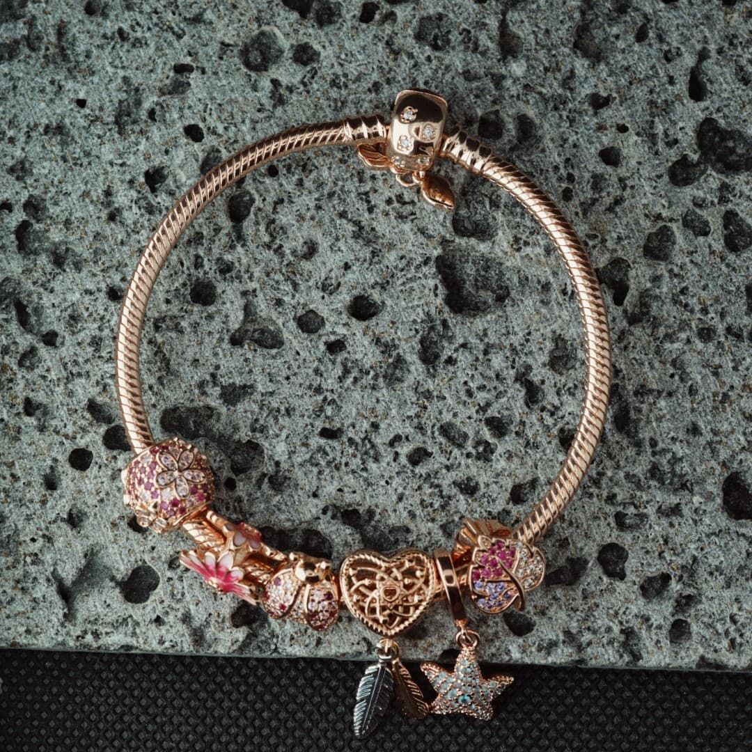 Bransoletka do charms modułowa typu Pandora w kolorze różowego złota