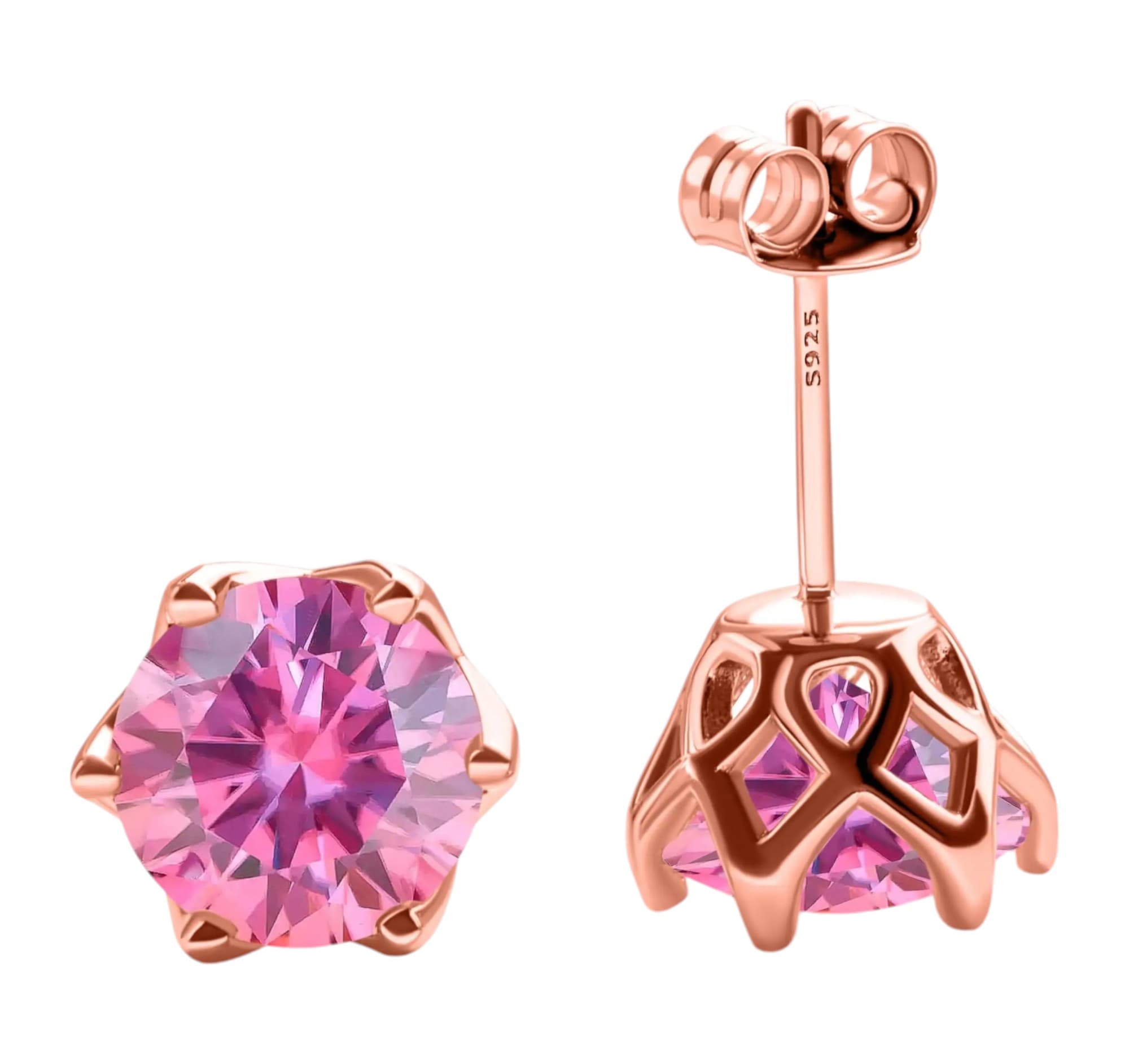 Kolczyki sztyfty z różowym moissanitem 0,5 karata srebro różowe złoto