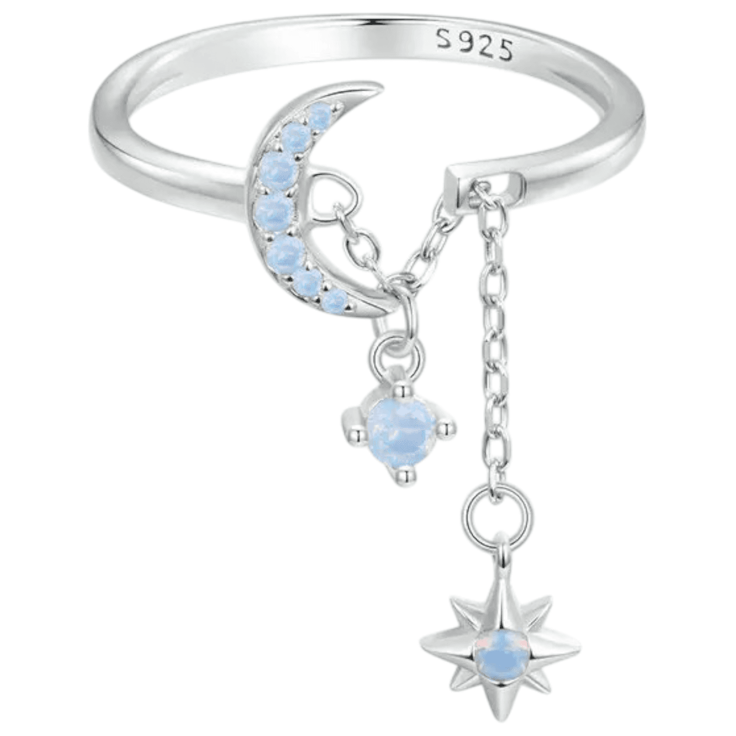 Pierścionek GWIAZDY Z KSIĘŻYCEM OPAL srebro 925 białe złoto