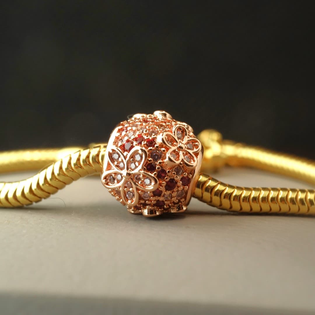 Charms Srebro 925 Kwiatowa Łąka różowe złoto rose gold