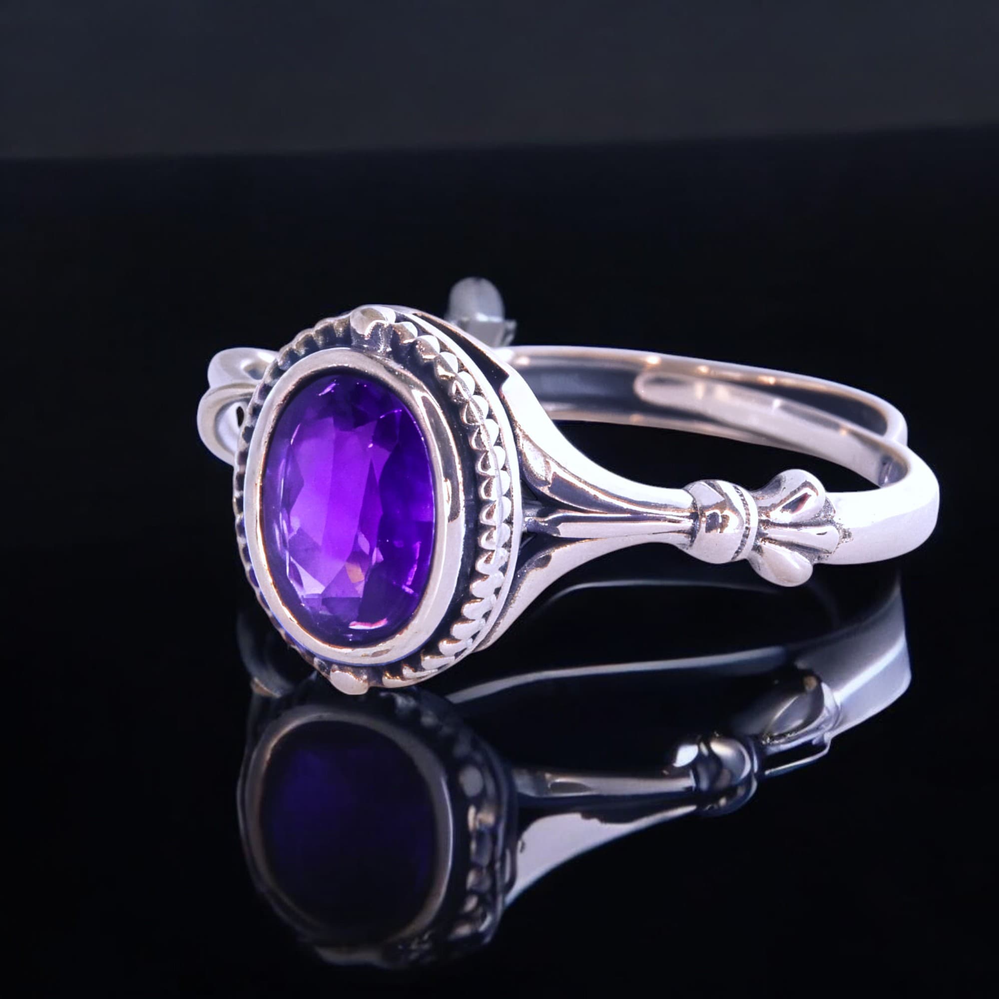 Pierścionek z naturalnym ametystem srebro 925 vintage