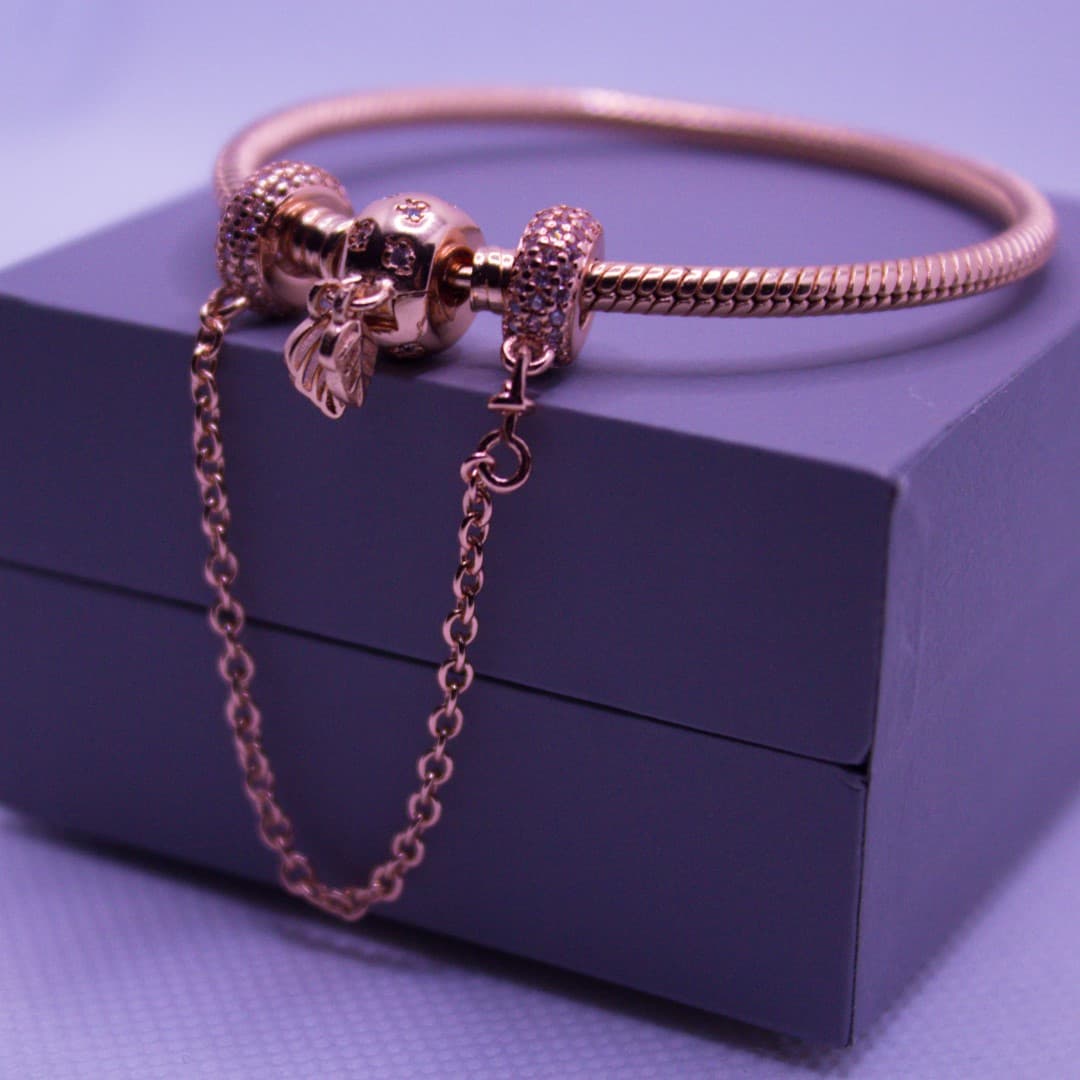 Łańcuszek zabezpieczający z gwintem srebro 925 różowe złoto rose gold