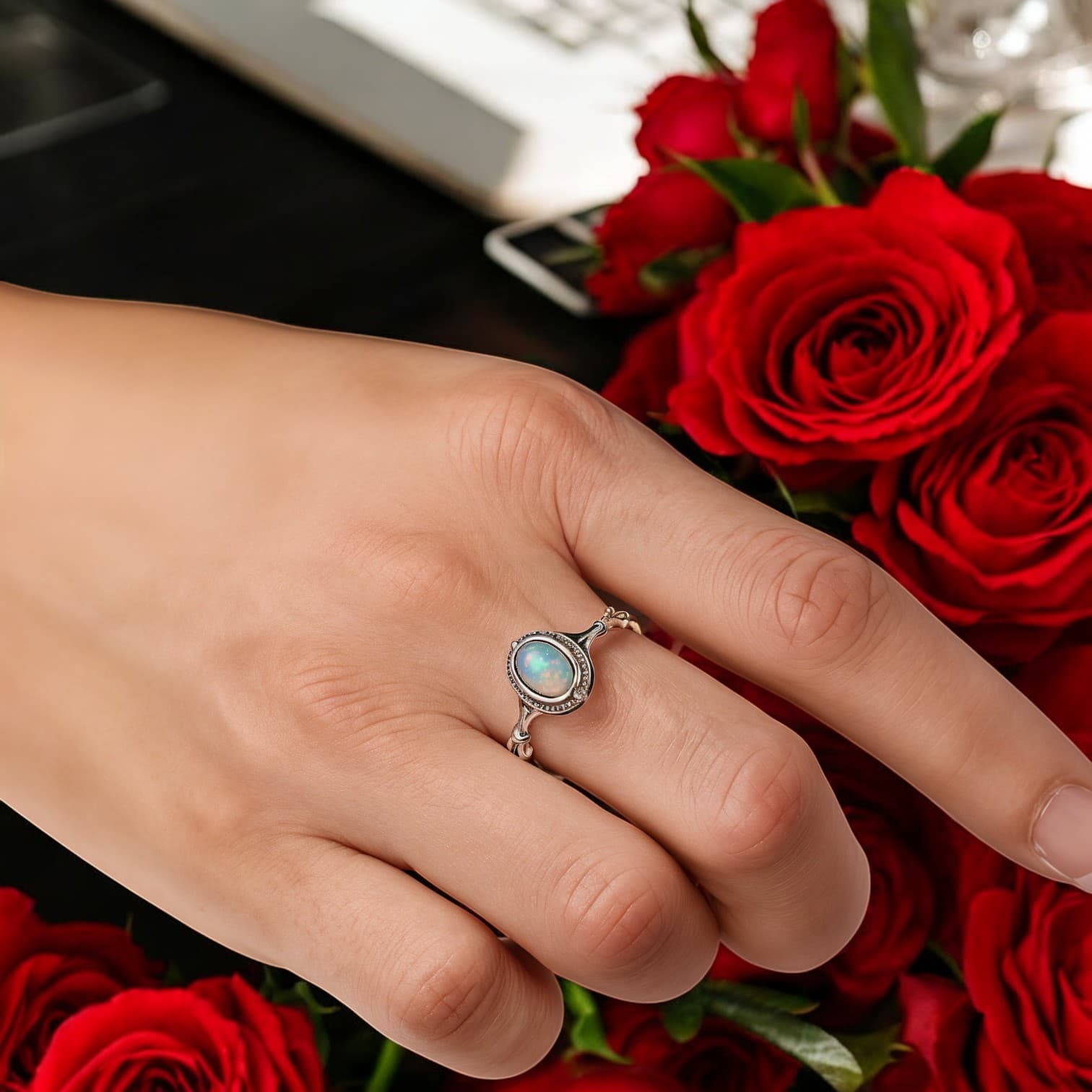 Pierścionek z OPALEM srebro 925 retro regulowany