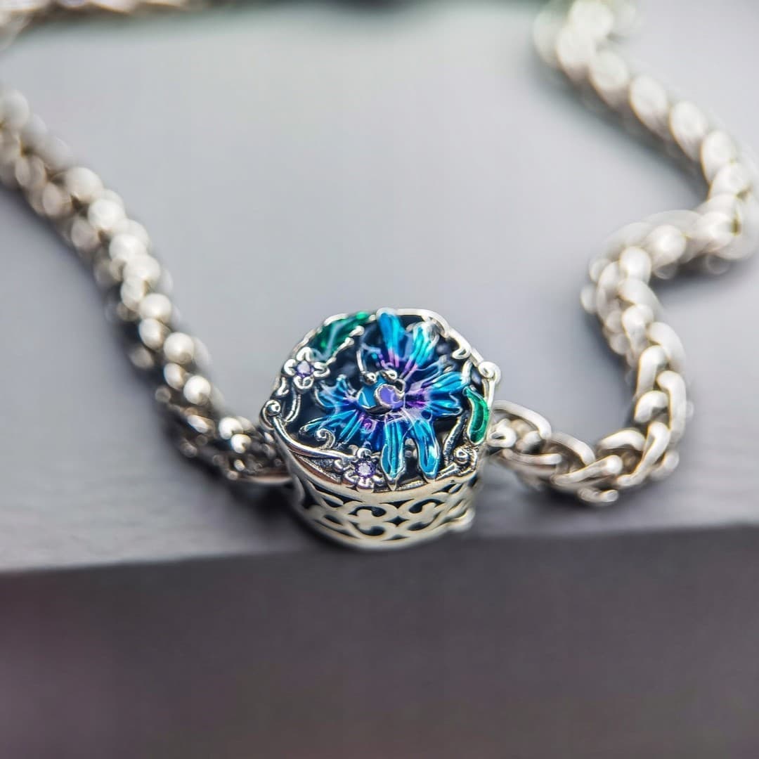 Charms do Pandora Kwiat srebro 925 oksydowane małe arcydzieło