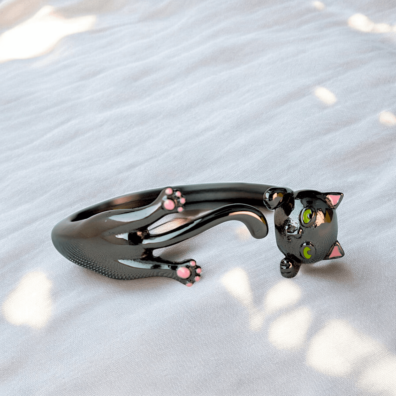 Pierścionek CZARNY BIAŁY KOT Srebro 925 powlekane czarnym złotem platynowane