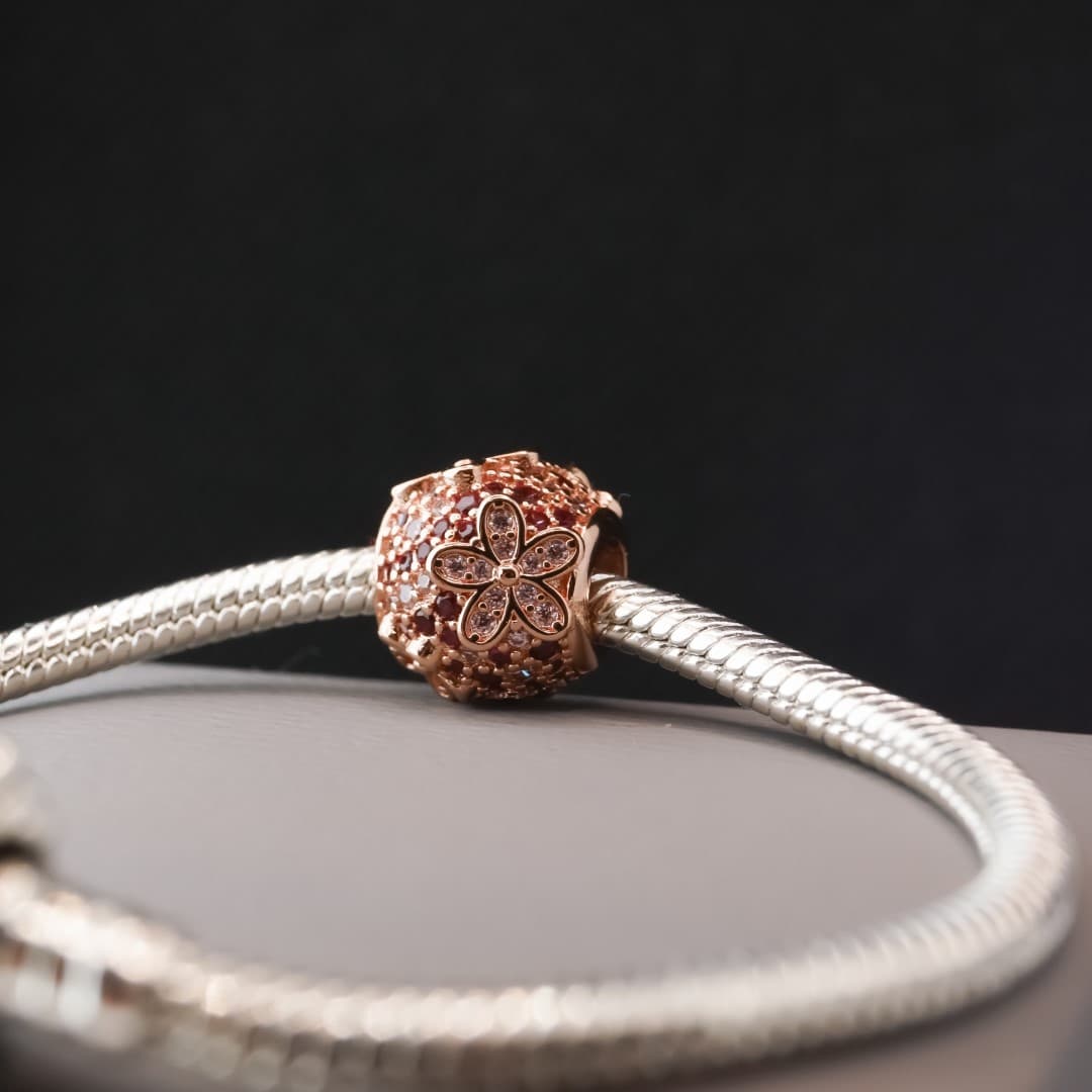 Charms Srebro 925 Kwiatowa Łąka różowe złoto rose gold