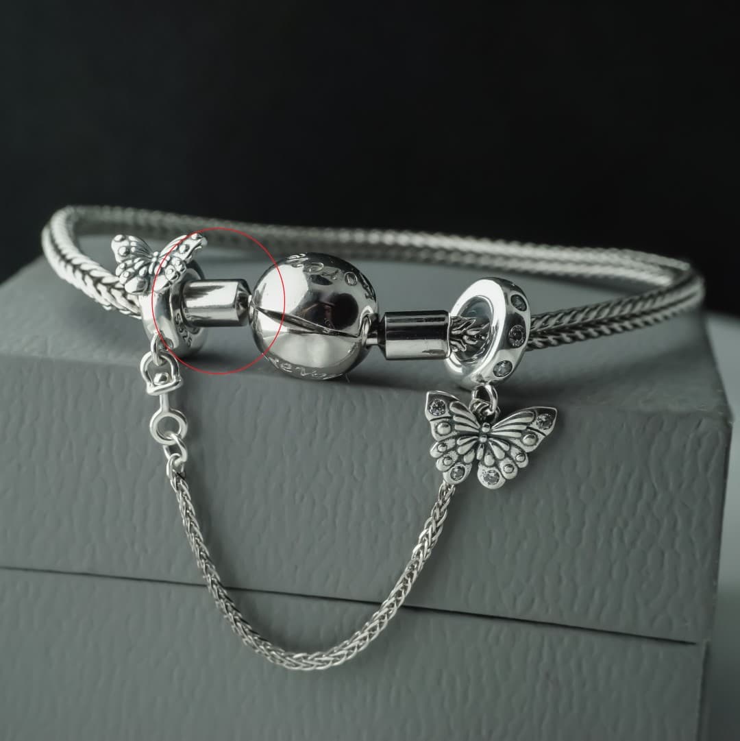Łańcuszek zabezpieczający do bransoletki Pandora Motyle srebro 925 platyna
