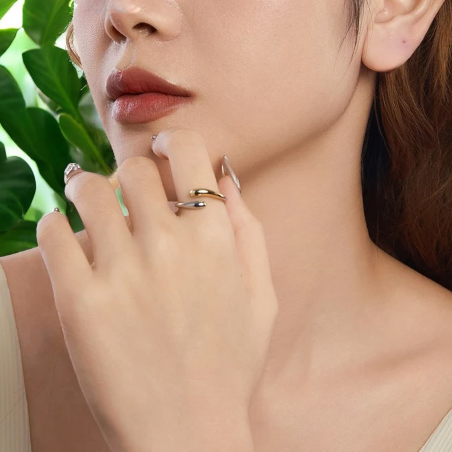 Pierścionek ZŁOTA KROPLA WODY dwukolorowy srebro 925 regulowany