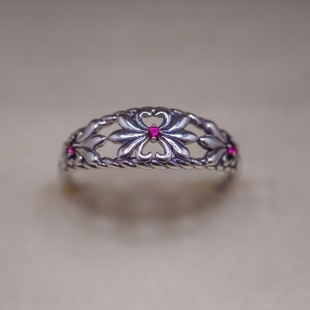 Antyczny pierścionek Kwiat Irys srebro 925