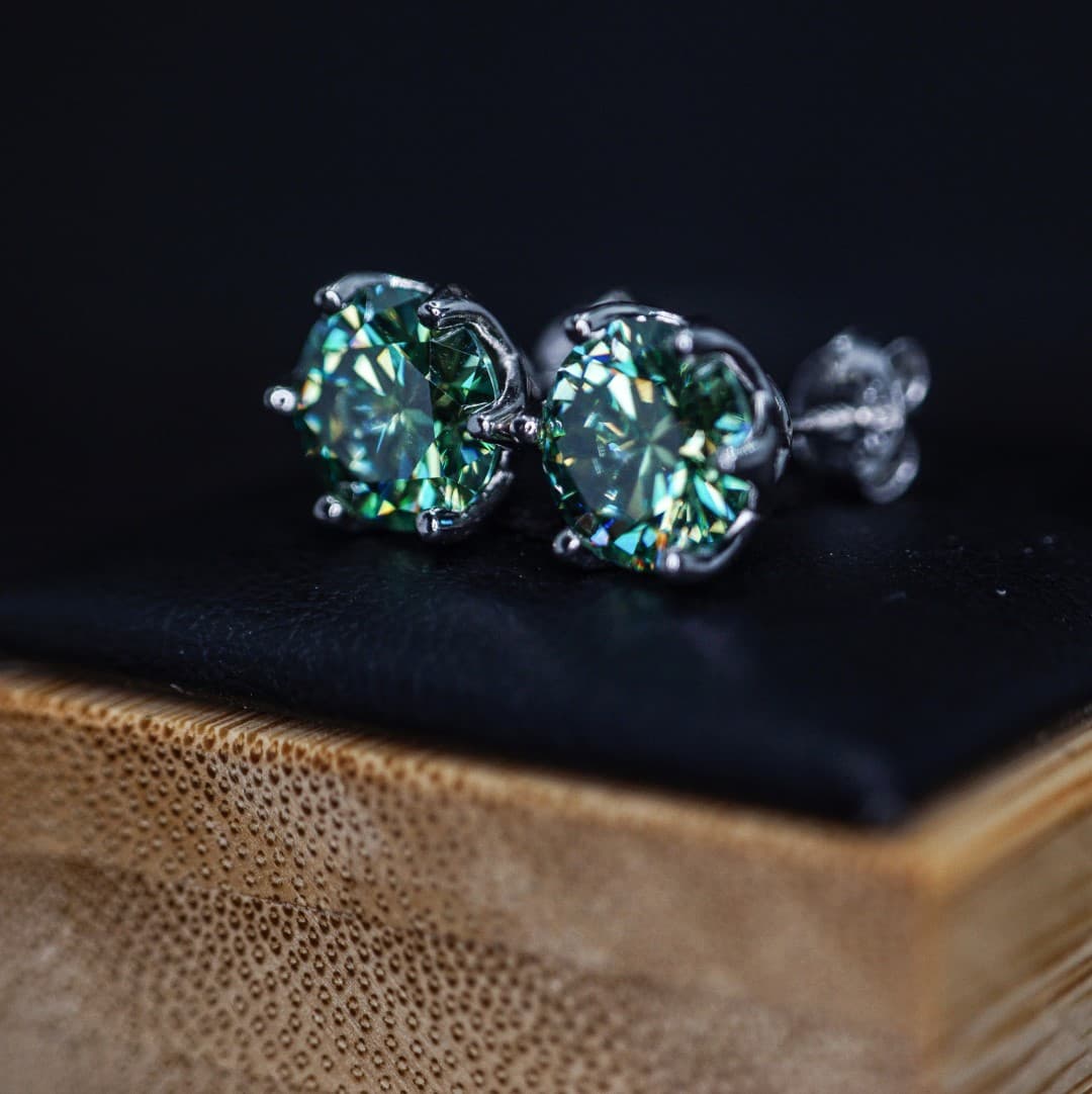 Kolczyki z diamentem Moissanite zielono niebieski Srebro 925 Moissanit
